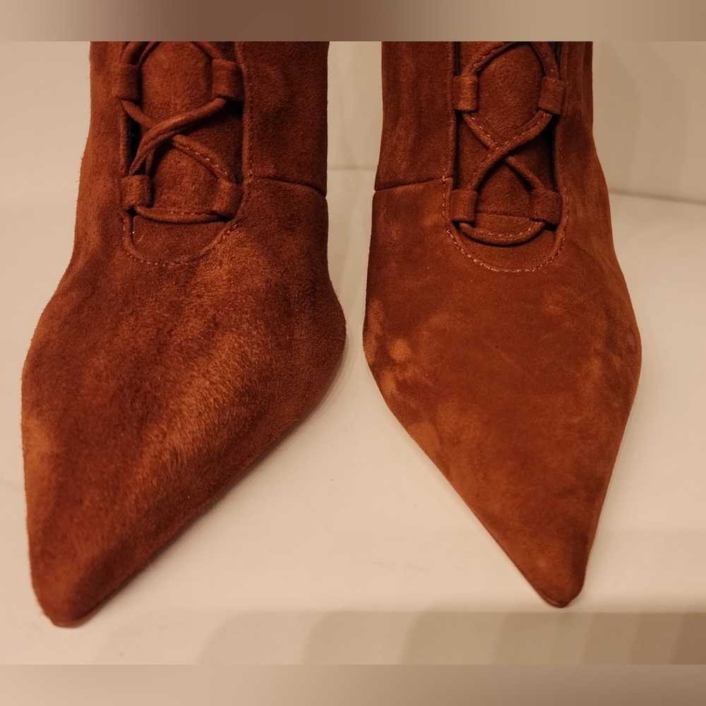 Good American Shoes Good American Brown Suede Booties Lace Up Stiletto Size 8.5 - Picture 16 of 16